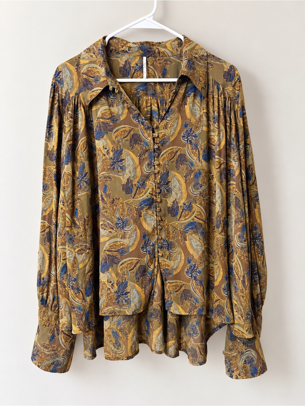 Free People Paisley Boho Button Front Blouse Size Large